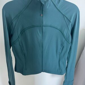 lululemon cropped define teal ribbed full-zip bomber jacket